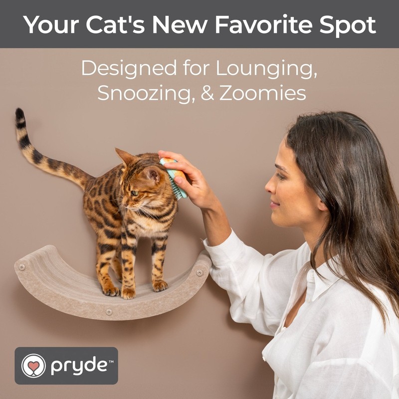 Pryde Pets Cat Climber - Curved Shelf 2 Cat Climber - Curved Shelf in Oatmeal - Pryde Pets wall-mounted cat furniture