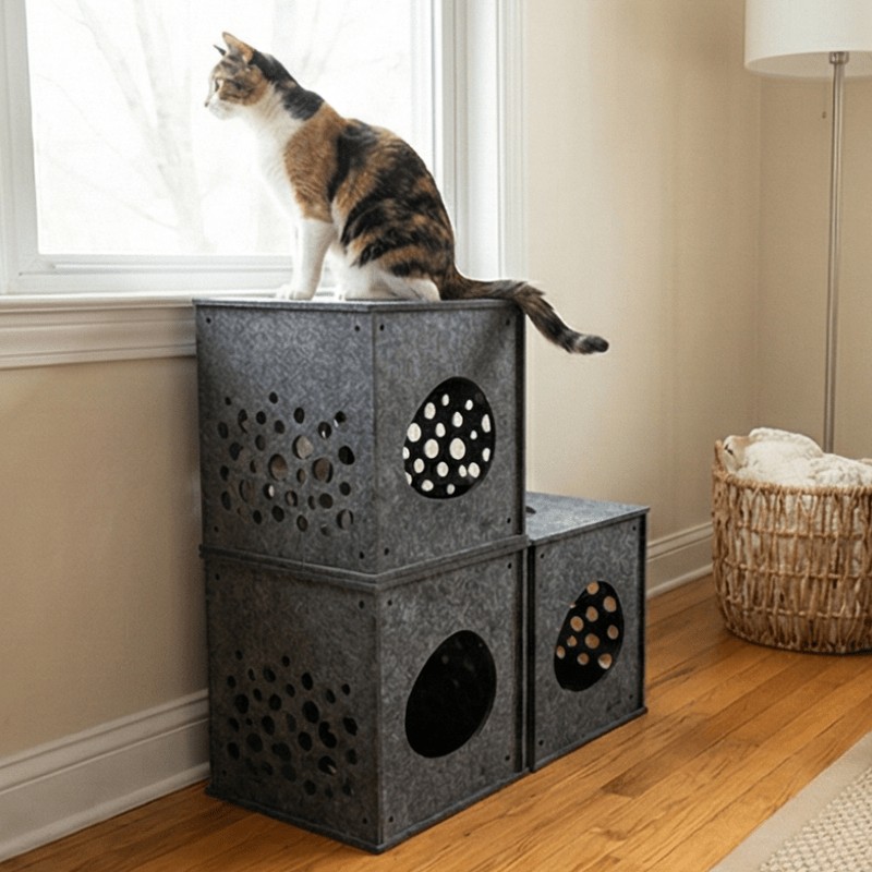 Pryde Pets Modular Cat Cube 7 Modular Cat Cube in Charcoal - Pryde Pets wall-mounted cat furniture