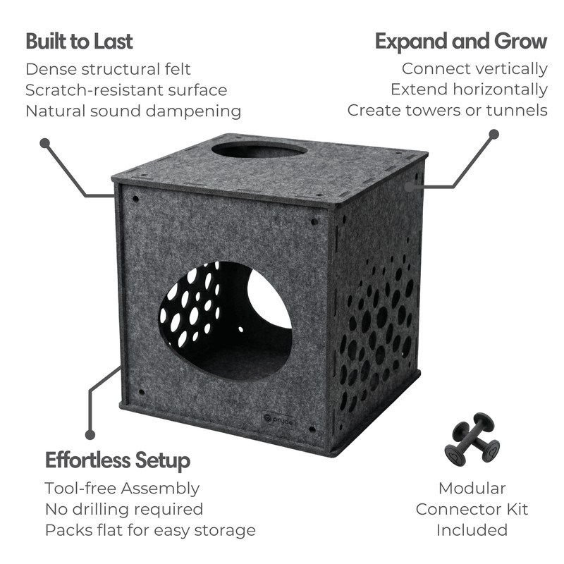 Pryde Pets Modular Cat Cube 8 Modular Cat Cube in Charcoal - Pryde Pets wall-mounted cat furniture