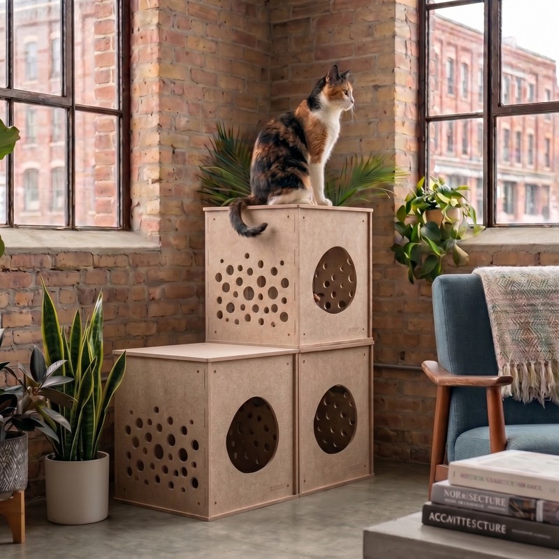 Pryde Pets Modular Cat Cube 1 Modular Cat Cube in Oatmeal - Pryde Pets wall-mounted cat furniture