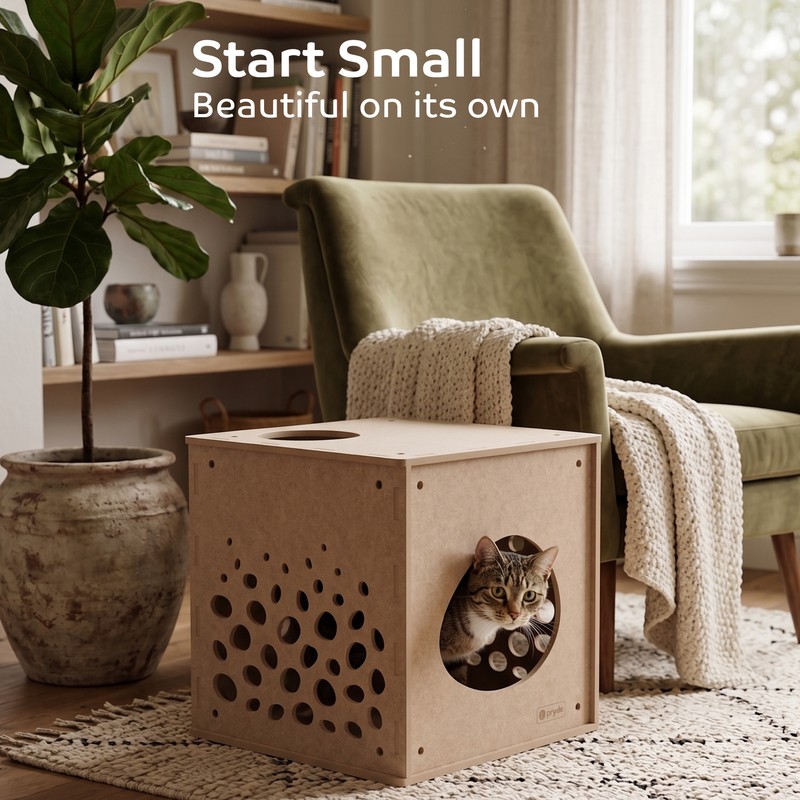 Pryde Pets Modular Cat Cube 3 Modular Cat Cube in Oatmeal - Pryde Pets wall-mounted cat furniture