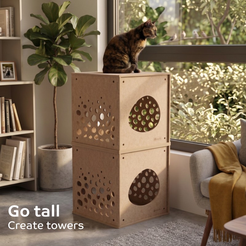 Pryde Pets Modular Cat Cube 4 Modular Cat Cube in Oatmeal - Pryde Pets wall-mounted cat furniture